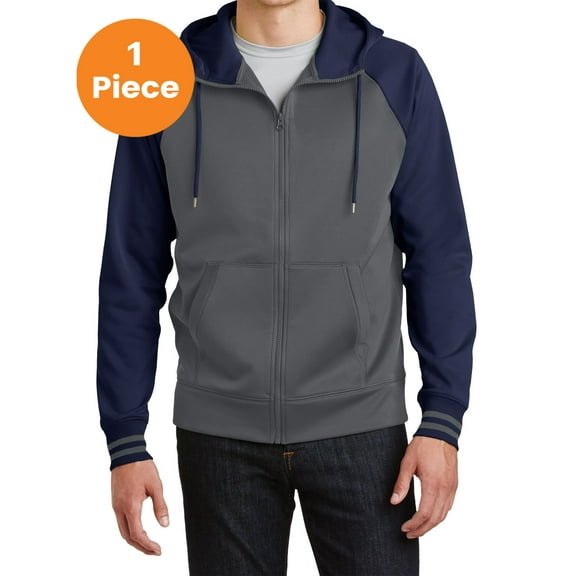 Sport-Tek ST236 Sport-Wick Varsity Fleece Full-Zip Hooded Jacket&nbsp;, Dark Smoke Grey/ Navy, L, Mens Athletic Jackets