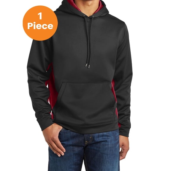 Sport-Tek ST239 Sport-Wick CamoHex Fleece Colorblock Hooded Pullover, Black/ Deep Red, S, Mens Hoodies
