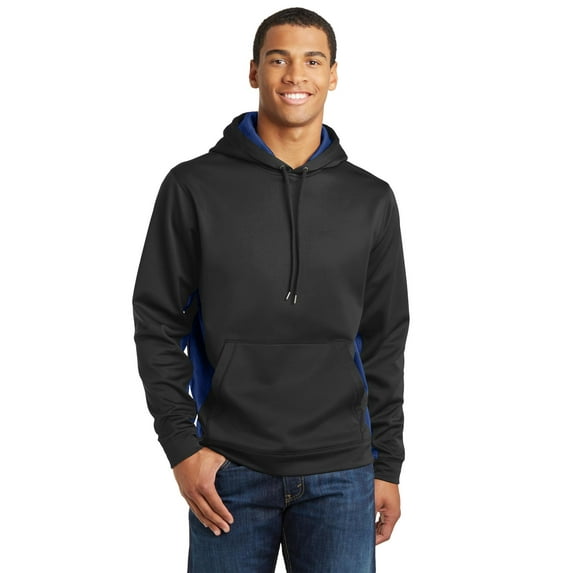 Sport-Tek ST239 Sport-Wick CamoHex Fleece Colorblock Hooded Pullover, Black/ True Royal, S