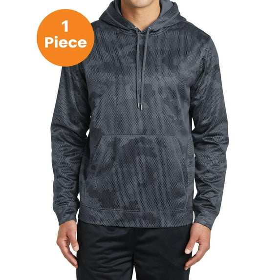 Sport-Tek ST240 Sport-Wick CamoHex Fleece Hooded Pullover, Dark Smoke Grey, S, Mens Hoodies