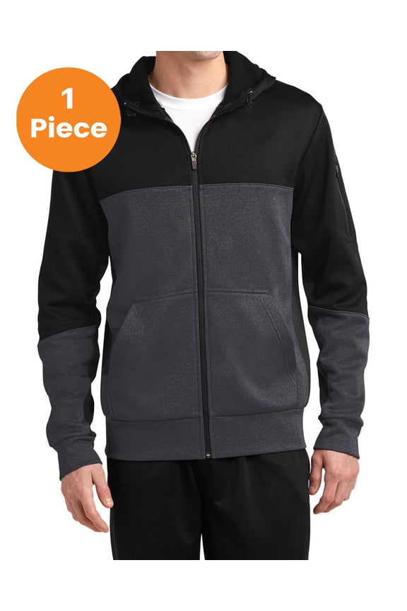 ST245 Tech Fleece Colorblock Full-Zip Hooded Jacket, Black/ Graphite Heather/ Black, XL, Mens Hoodies and Sweatshirts