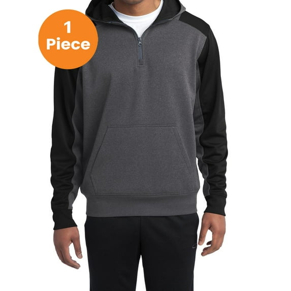 Sport-Tek ST249 Colorblock Tech Fleece 1/4-Zip Hooded Sweatshirt , Graphite Heather/ Black, 3XL, Mens Hoodies