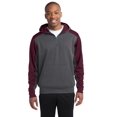thumbnail image 1 of Sport-Tek ST249 Colorblock Tech Fleece 1/4-Zip Hooded Sweatshirt , Graphite Heather/ Maroon, XS, 1 of 2