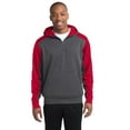 thumbnail image 1 of Sport-Tek ST249 Colorblock Tech Fleece 1/4-Zip Hooded Sweatshirt , Graphite Heather/ True Red, L, 1 of 2