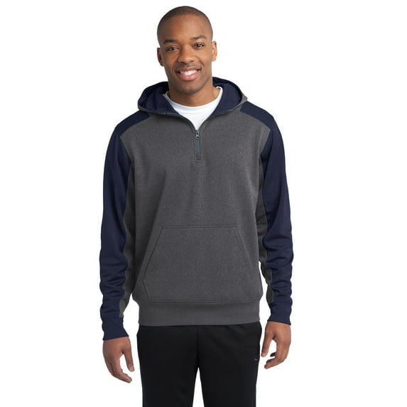 Sport-Tek ST249 Colorblock Tech Fleece 1/4-Zip Hooded Sweatshirt , Graphite Heather/ True Royal, 4XL