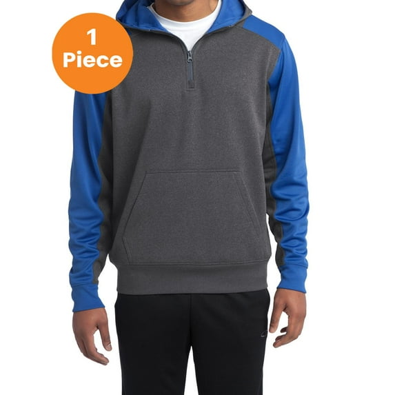 Sport-Tek ST249 Colorblock Tech Fleece 1/4-Zip Hooded Sweatshirt , Graphite Heather/ True Royal, L, Mens Hoodies