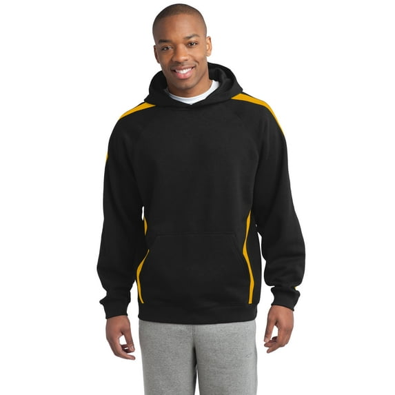 Sport-Tek ST265 Mens Sleeve Stripe Pullover Hooded Sweatshirt, Black & Gold - Large