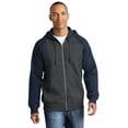 thumbnail image 1 of Sport-Tek ST269 Raglan Colorblock Full-Zip Hooded Fleece Jacket, Graphite Heather/ True Navy, M, 1 of 2