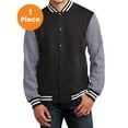 thumbnail image 1 of Sport-Tek ST270 Fleece Letterman Jacket, Black/ Vintage Heather, XS, Mens Fleece Jackets, 1 of 1