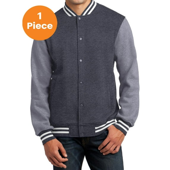 Sport-Tek ST270 Fleece Letterman Jacket, Graphite Heather/ Vintage Heather, S, Mens Varsity Jackets