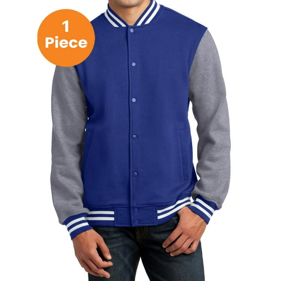 Sport-Tek ST270 Fleece Letterman Jacket, True Royal/ Vintage Heather, 3XL, Mens Varsity Jackets