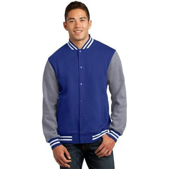 Sport-Tek ST270 Mens Fleece Letterman Jacket, True Royal & Vintage Heather - 2XL