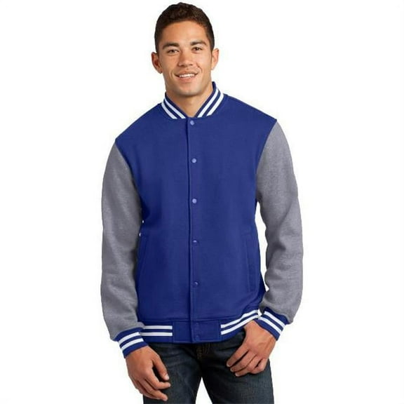 Sport-Tek ST270 Mens Fleece Letterman Jacket, True Royal & Vintage Heather - 2XL