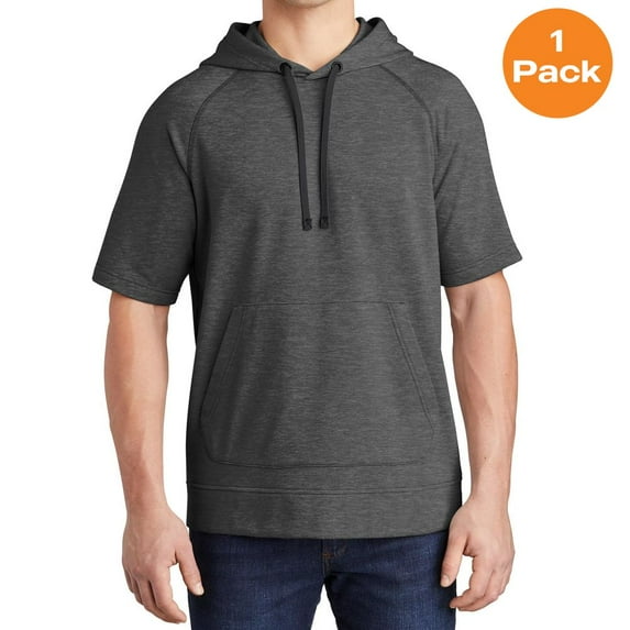 Sport-Tek ST297 Tri-Blend Wicking Fleece Short Sleeve Hooded Pullover, Dark Grey Heather, 2XL, Womens Athletic Shorts