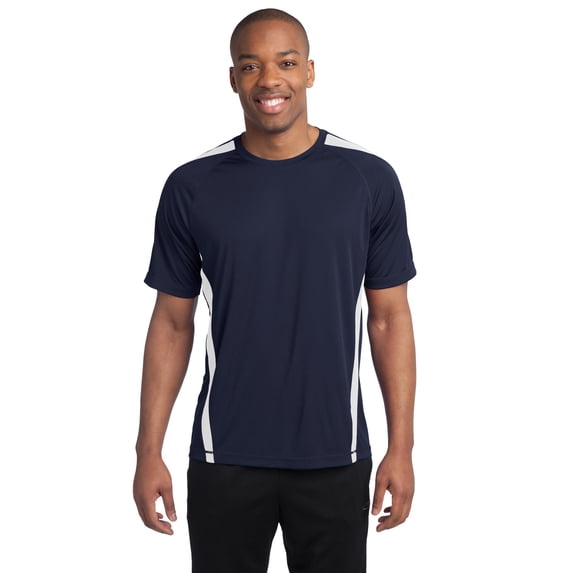 Sport-Tek ST351 Mens Colorblock PosiCharge Competitor Tees, True Navy & White - 3XL