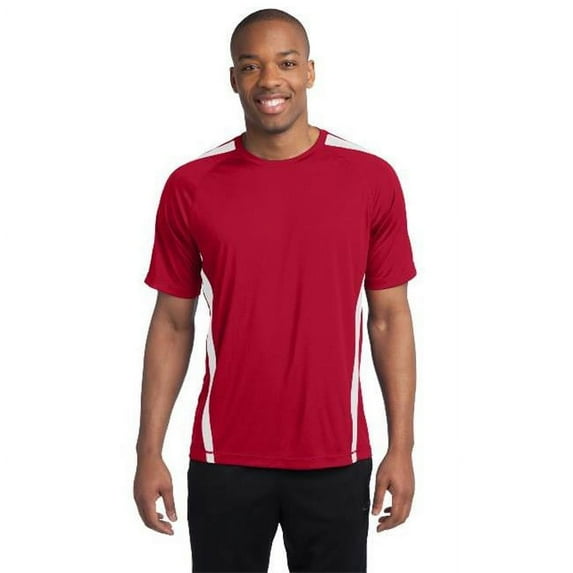 Sport-Tek ST351 Mens Colorblock PosiCharge Competitor Tees, True Red & White - Extra Small