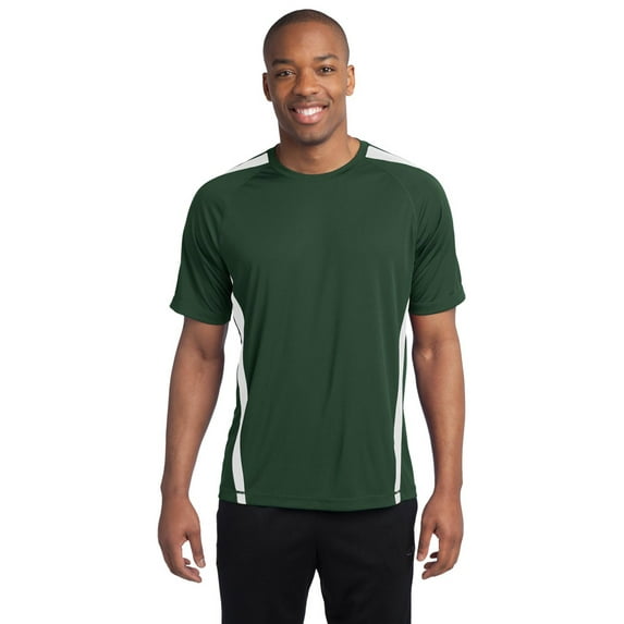 Sport-Tek ST351 PosiCharge Mens Colorblock T-Shirt - Forest Green/ White - Large