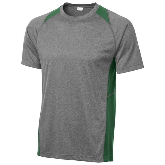 Sport-Tek ST361 Mens Heather Colorblock Contender Tees, Vintage Heather & Forest Green - 4XL