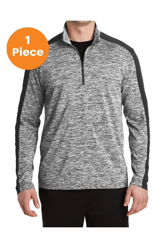 ST397 PosiCharge Electric Heather Colorblock 1/4Zip Pullover , Black Electric/ Black, 2XL, Mens Pullover Hoodies and Sweatshirts