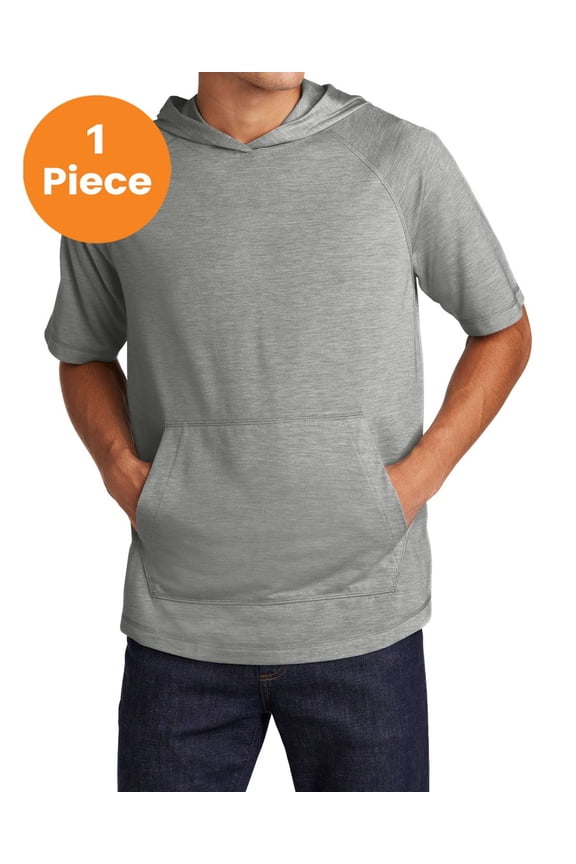ST404 PosiCharge Tri-Blend Wicking Short Sleeve Hoodie, Light Grey Heather, 3XL, Mens Hoodies