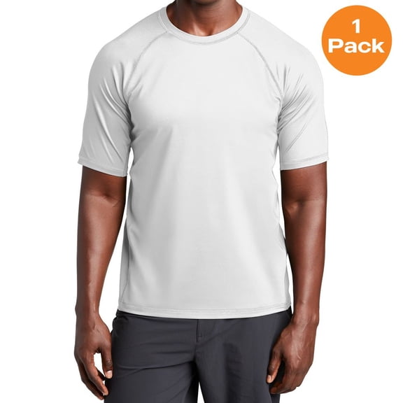 Sport-Tek ST470 Rashguard Tee, White, M, Mens Clothing, Mens Workout Clothing
