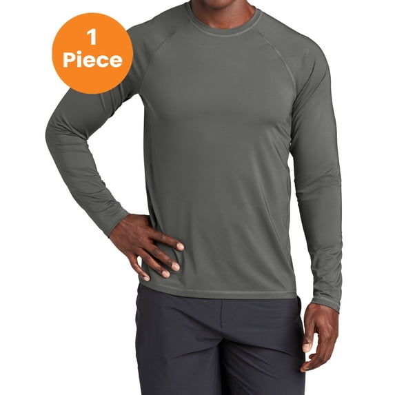 Sport-Tek ST470LS Long Sleeve Rashguard Tee , Dark Smoke Grey, 2XL, Mens Clothing, Mens Swimwear