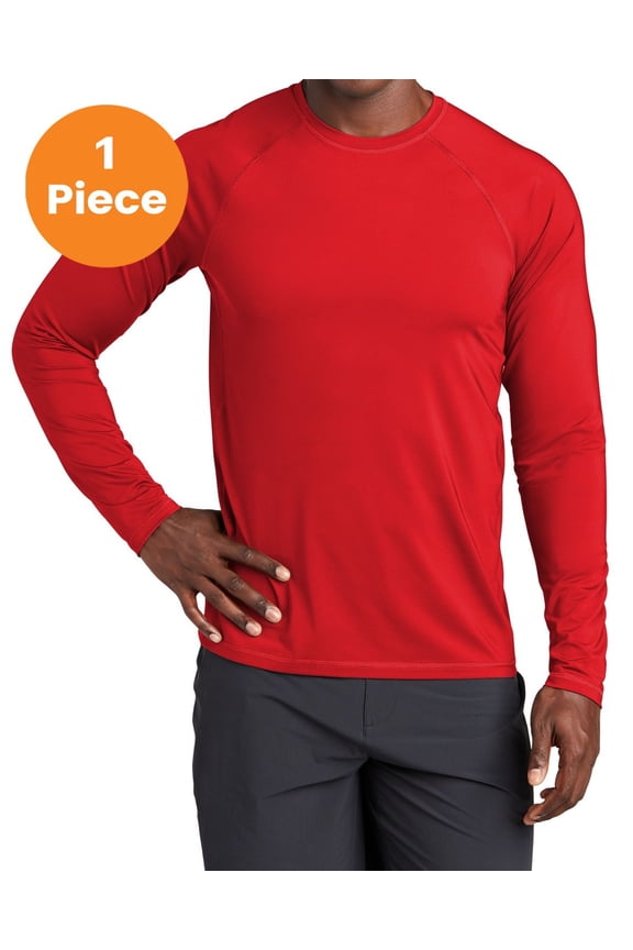 ST470LS Long Sleeve Rashguard Tee , True Red, 2XL, Mens Clothing, Mens Swimwear