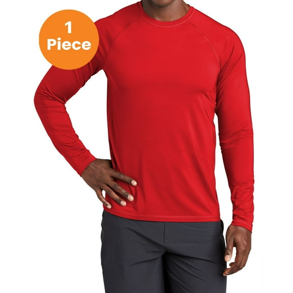 Sport-Tek ST470LS Long Sleeve Rashguard Tee , True Red, XL, Mens Clothing, Mens Workout Clothing