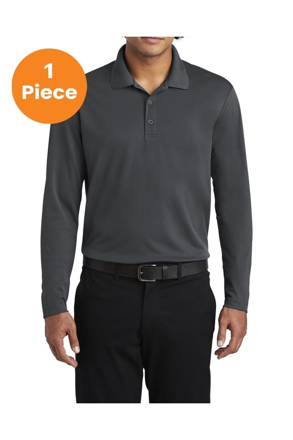 ST640LS PosiCharge RacerMesh Long Sleeve Polo, Graphite Grey, 4XL, Mens Polo Shirts