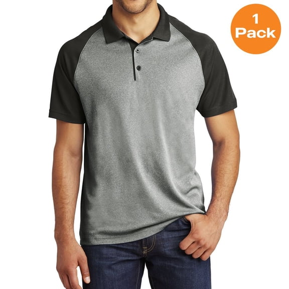 Sport-Tek ST641 PosiCharge RacerMesh Raglan Heather Block Polo, Grey Heather/Black, 4XL, Mens Polo Shirts