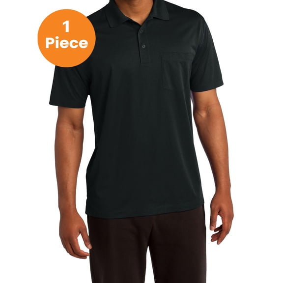 Sport-Tek ST651 Micropique Sport-Wick Pocket Polo, Black, L, Mens Polo Shirts
