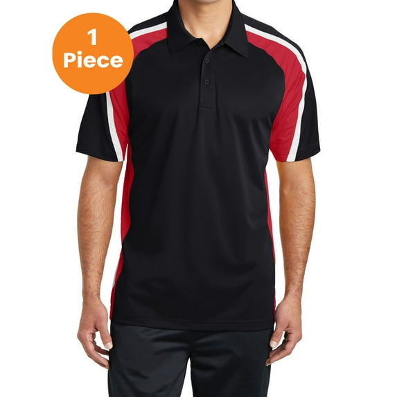 Sport-Tek ST654 Tricolor Micropique Sport-Wick Polo, Black/True Red/White, 3XL, Mens Polo Shirts