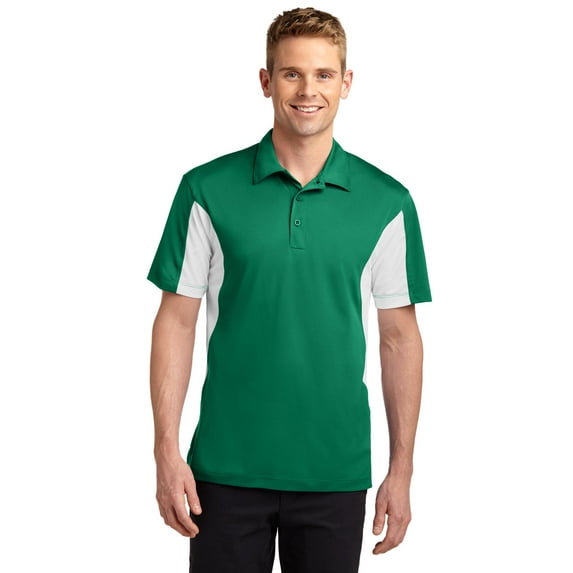 Sport-Tek ST655 Mens Side Blocked Micropique Sport-Wick Polo T-Shirt, Kelly Green & White - 4XL
