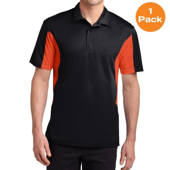 Sport-Tek ST655 Side Blocked Micropique Sport-Wick Polo, Black/ Deep Orange, M, Mens Polo Shirts