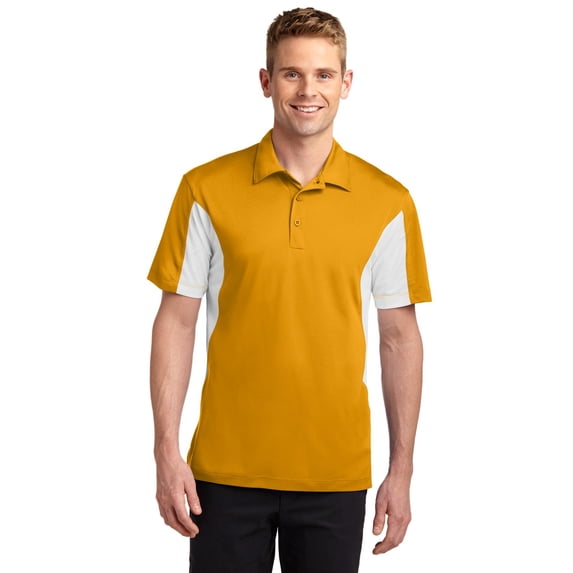 Sport-Tek ST655 Side Blocked Micropique Sport-Wick Polo, Gold/White, 2XL