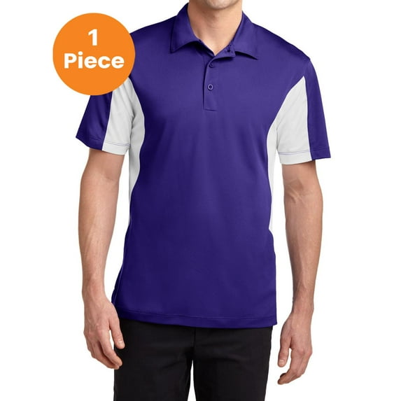 Sport-Tek ST655 Side Blocked Micropique Sport-Wick Polo, Purple/White, 3XL, Mens Polo Shirts