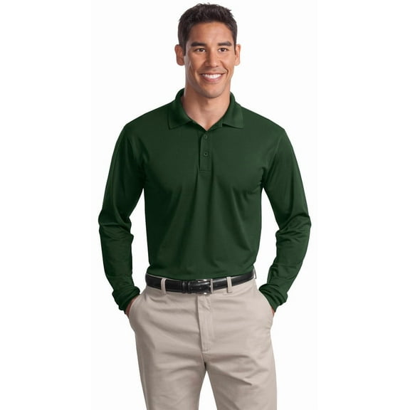 Sport-Tek ST657 Mens L/Slv Sport-Wick Polo Shirt - Forest Green - Large