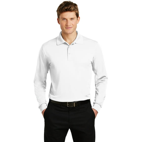 Sport-Tek ST657 Mens Long Sleeve Micropique Sport-Wick Polo T-Shirt, White - 4XL