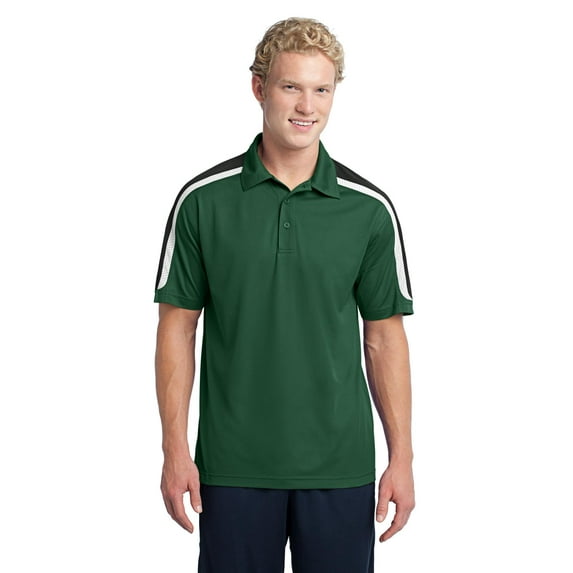 Sport-Tek ST658 Tricolor Shoulder Micropique Sport-Wick Polo, Forest Green/Black/White, 4XL