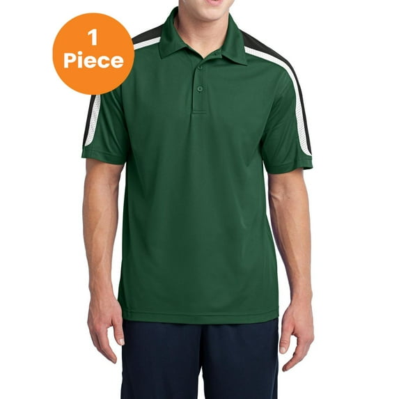 Sport-Tek ST658 Tricolor Shoulder Micropique Sport-Wick Polo, Forest Green/Black/White, M, Mens Polo Shirts