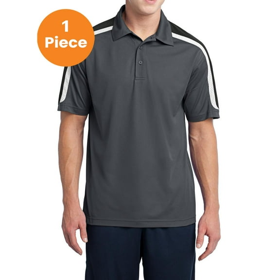 Sport-Tek ST658 Tricolor Shoulder Micropique Sport-Wick Polo, Iron Grey/Black/White, L, Mens Polo Shirts