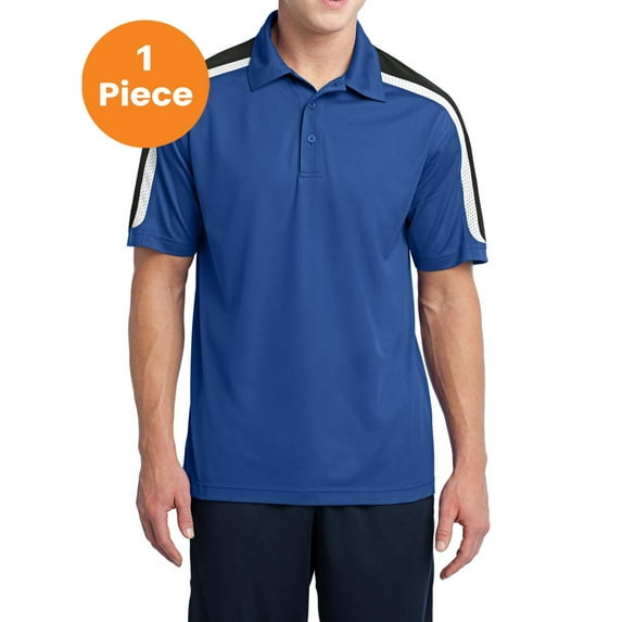 Sport-Tek ST658 Tricolor Shoulder Micropique Sport-Wick Polo, True Royal/Black/White, 2XL, Mens Polo Shirts
