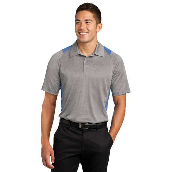 Sport-Tek ST665 Mens Heather Colorblock Contender Polo T-Shirt, Vintage Heather & Carolina Blue - Extra Large