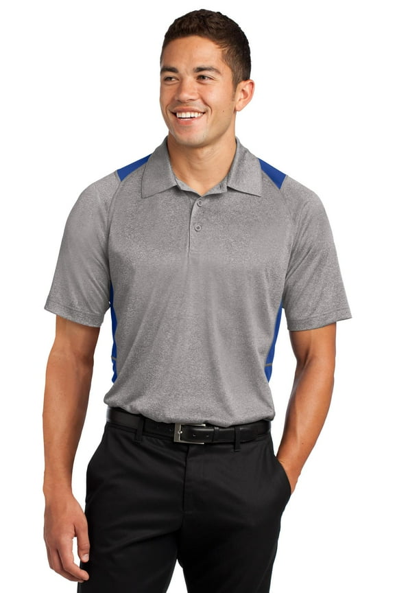 ST665 Mens Heather Colorblock Contender Polo T-Shirt, Vintage Heather & True Royal - 3XL