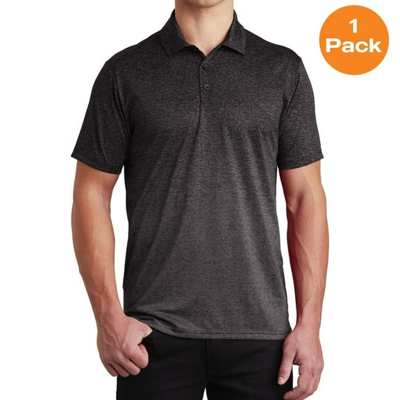 Sport-Tek ST671 Ombre Heather Polo , Iron Grey/ Black, XL, Mens Polo Shirts