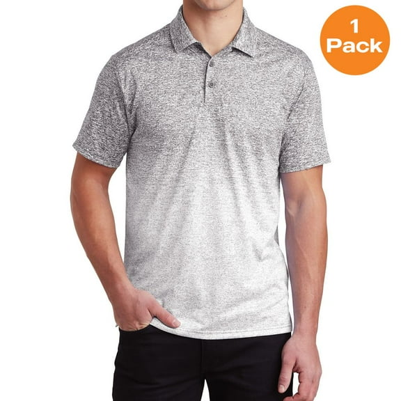 Sport-Tek ST671 Ombre Heather Polo , White/ Graphite, S, Mens Polo Shirts