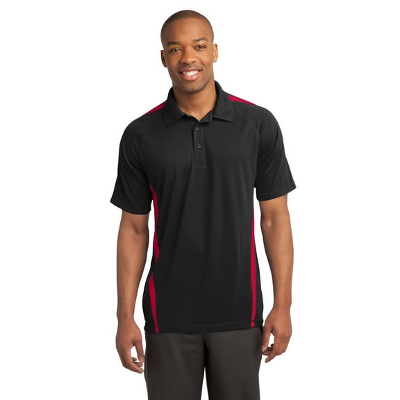 Sport-Tek ST685 Mens PosiCharge Micro-Mesh Colorblock Polo Tees, Black & Red - Small