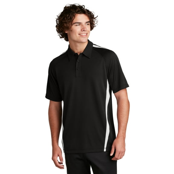 Sport-Tek ST685 Mens PosiCharge Micro-Mesh Colorblock Polo Tees, Black & White - 3XL