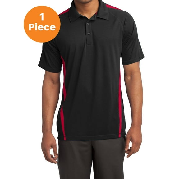 Sport-Tek ST685 PosiCharge Micro-Mesh Colorblock Polo, Black/ Red, XL, Mens Polo Shirts