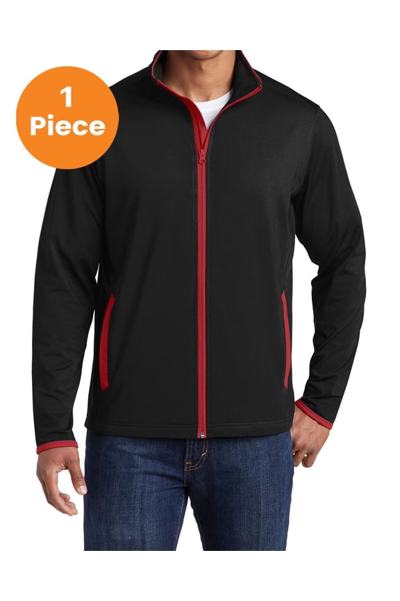 ST853 Sport-Wick Stretch Contrast Full-Zip Jacket , Black/ True Red, 3XL, Big and Tall Active Jackets and Hoodies